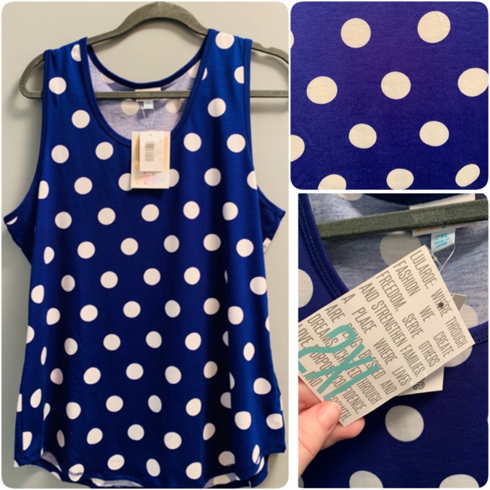 LuLaRoe 2XL royal polka dot tank top.